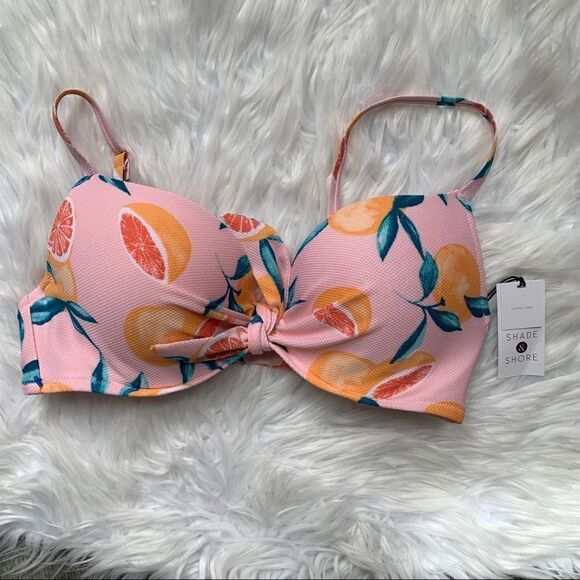 NWT Shade & Shore Grapefruit Tropical Pink Orange Peach Bikini Top Size 36C - Picture 4 of 10